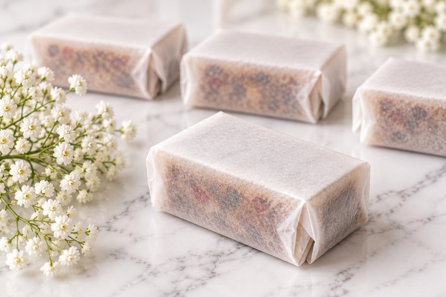Oil Paper Wrapped Wedding Cake Piece 1.25″ × 2.25″ × 1″