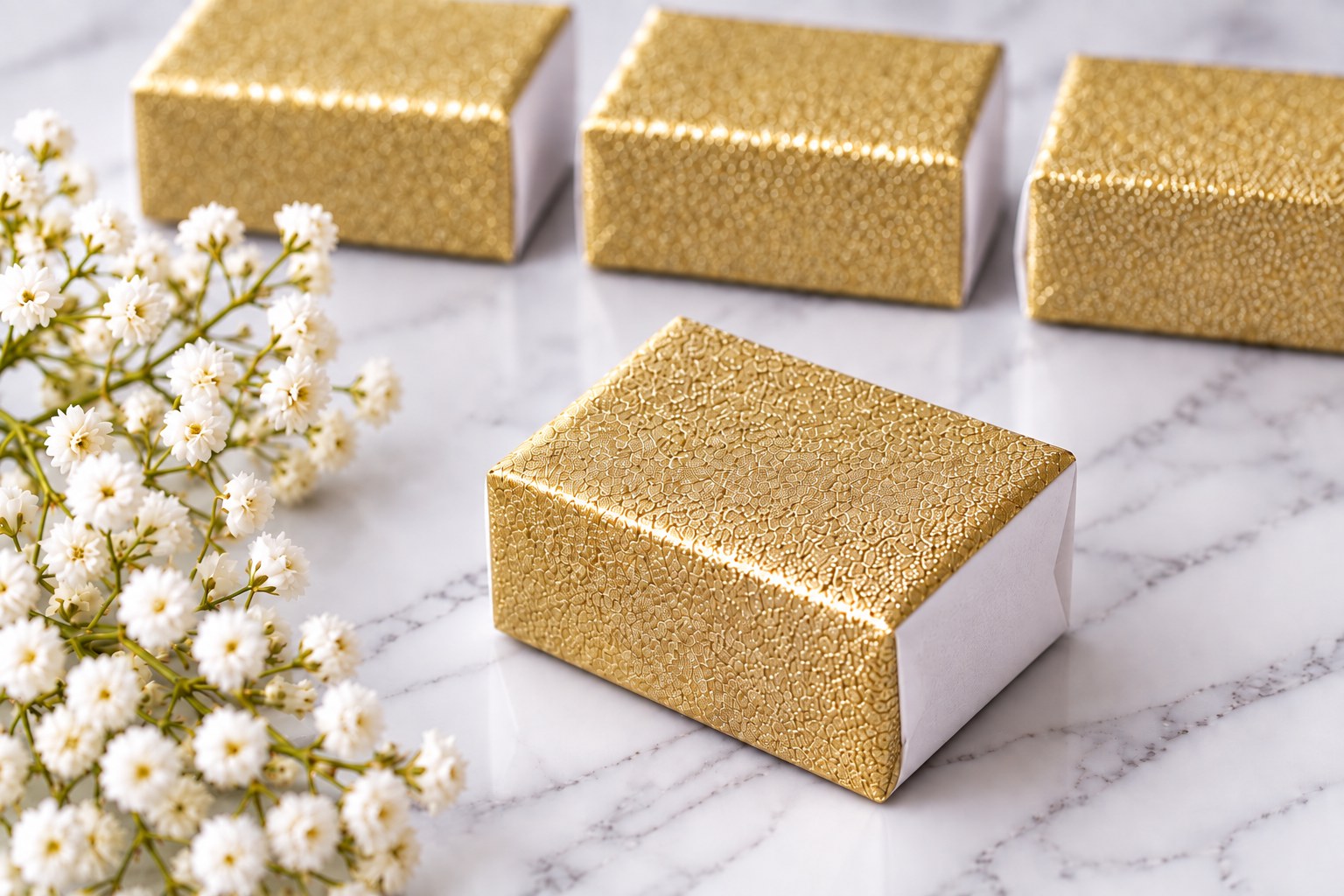 Gold Glitter Paper Wrapped Wedding Cake Piece 1.25″ × 2.25″ × 1″