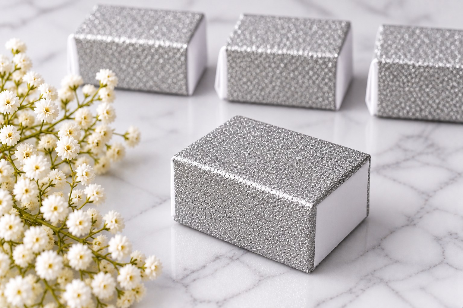 Silver Glitter Paper Wrapped Wedding Cake Piece 1.25″ × 2.25″ × 1″