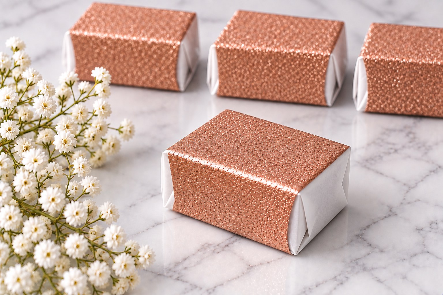 Rose Gold Glitter Paper Wrapped Wedding Cake Piece 1.25″ × 2.25″ × 1″